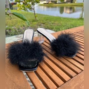 Feather Heeled Sandals, Size 36